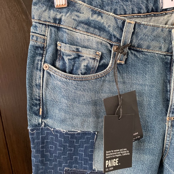 Paige Porter Mid Rise Boyfriend Straight Patch Jeans - Picture 4 of 5